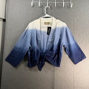 Denim & Co. Naturals Linen Blend Ombre Tie Front Shrug Navy Size Small